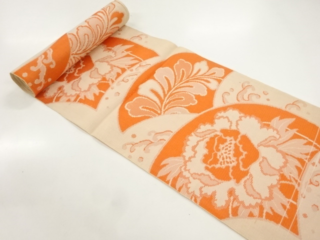 JAPANESE KIMONO / ANTIQUE BOLT FOR HASSUN OBI / WOVEN PEONY